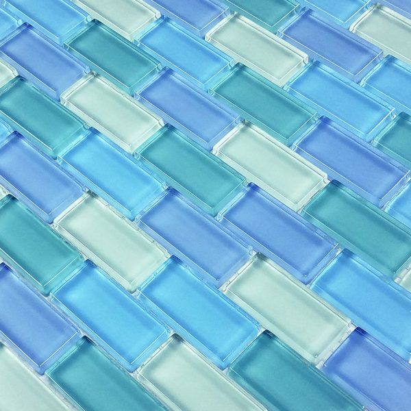 Turquoise Blue Blend 1″ x 2″ (Crystal Series) Glass Pool Tile