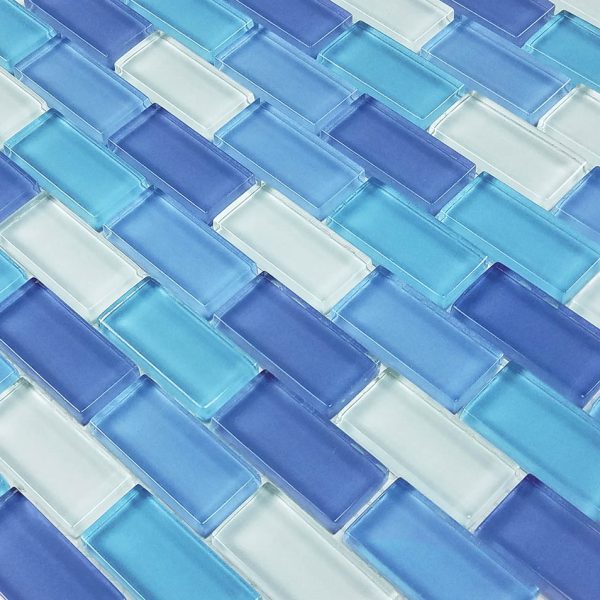 Turquoise Cobalt Blue Blend 1″ x 2″ (Crystal Series) Glass Pool Tile