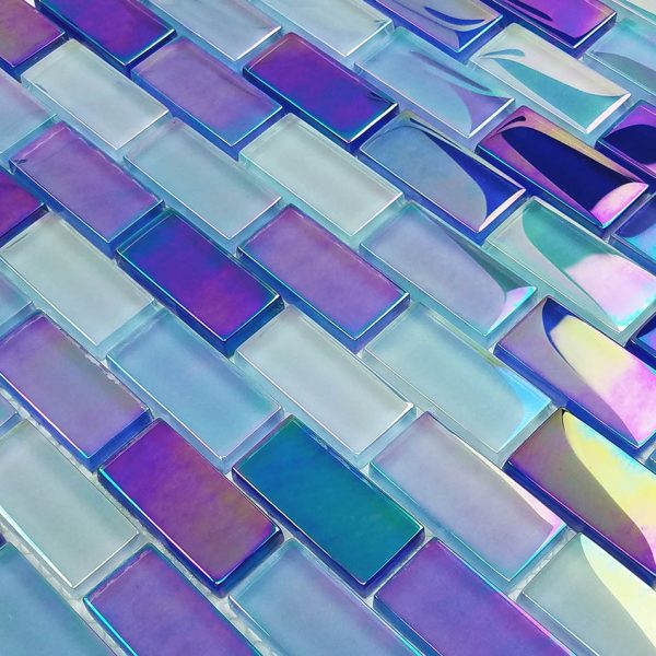 Bright Blue Blend 1″ x 2″ (Crystal Iridescent Series) Glass Pool Tile