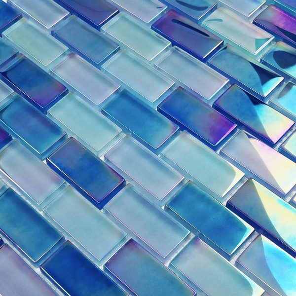 Sky Blue Blend 1″ x 2″ (Crystal Iridescent Series) Glass Pool Tile