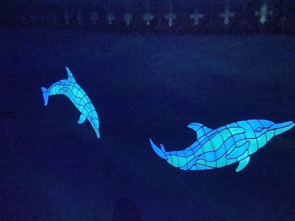 Glow in the Dark Wave Dolphins Pool Mosaic