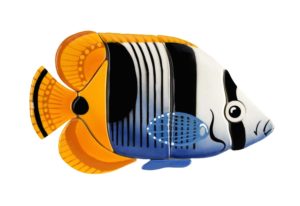 Photo of orange and white Saddled Butterflyfish fish mosaic for pools