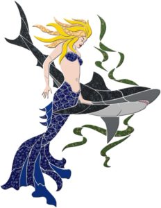 Photo of mermaid and shark pool mosaic