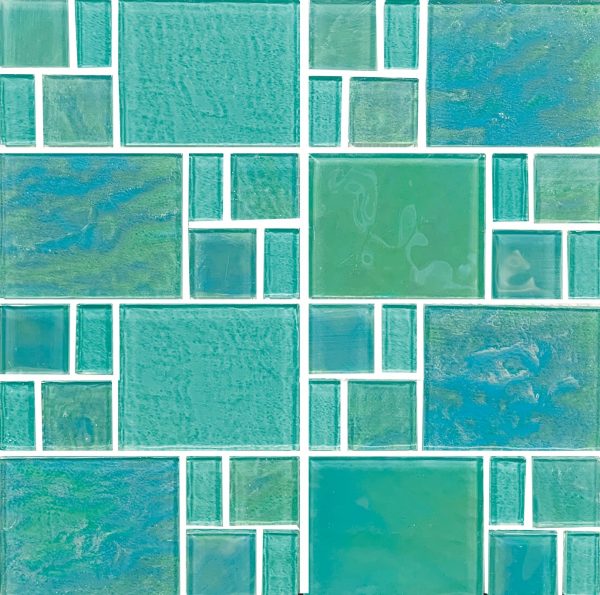 Green Random (Piazza Series) Glass Pool Tile