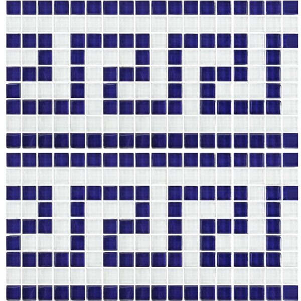 Blue White 5/8″ x 5/8″ (Greek Key Series) Glass Pool Tile