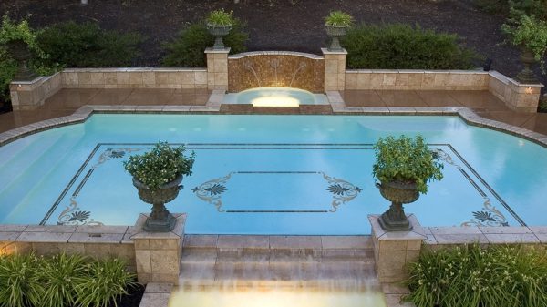 Baroque Corner Scroll Pool Mosaic