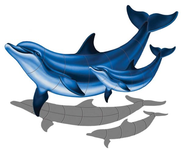 Double Bottlenose Dolphin B with Baby Pool Mosaic