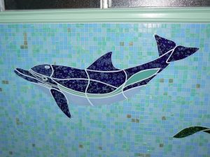 Crystal Up Swimming Dolphin Pool Mosaic