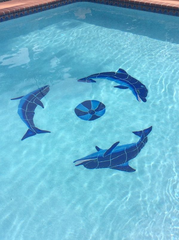 Playing Dolphins Pool Mosaic