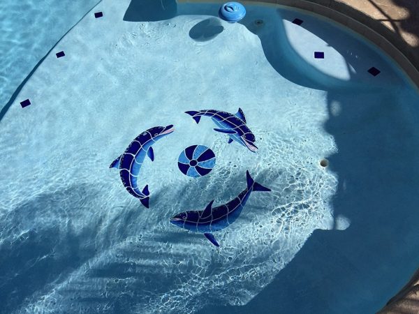 Playing Dolphins Pool Mosaic